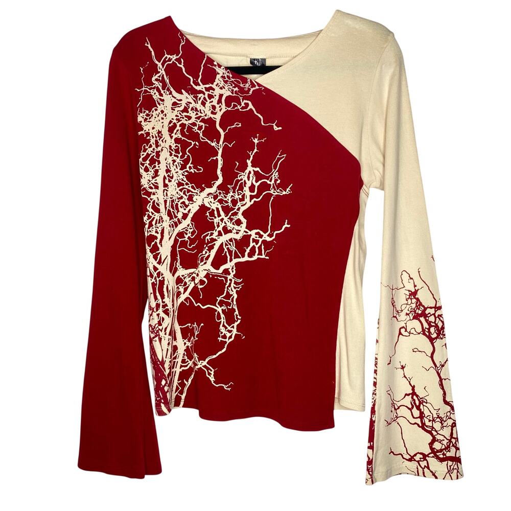 Cirque du Soleil Red and Cream Lightning Top Size Large Whimsygoth Fairycore